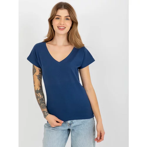 Fashion Hunters Classic basic T-shirt in navy blue with V-neck