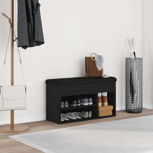 VidaXL Klupa za cipele Crni hrast MDF, Umjetna koža Standard Slike