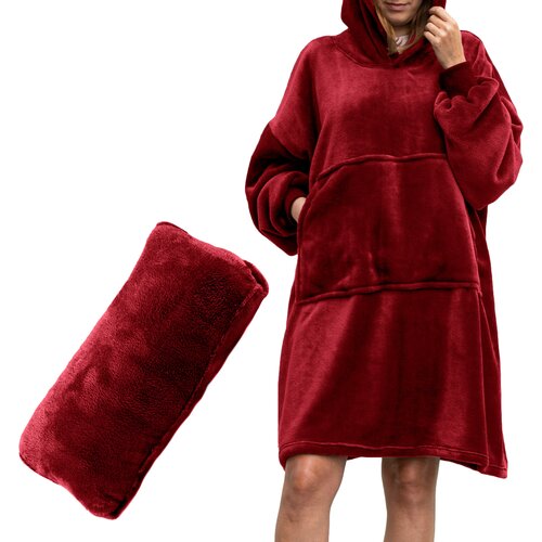 Pulover odeja s kapuco 4v1 &ndash; bordo XXL - Froster - Rojstni dan - Božič Cene