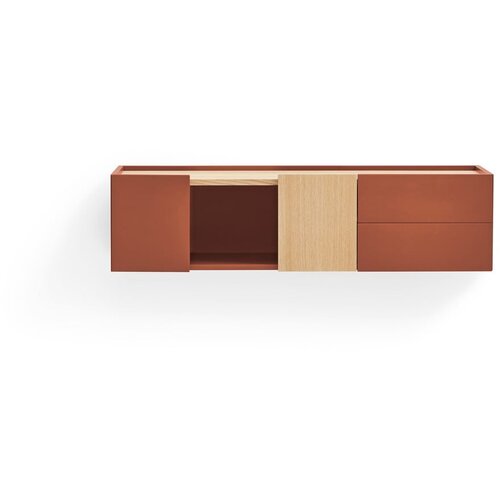 Teulat Opečnato oranžna/v naravni barvi nizka komoda v hrastovem dekorju 110x23 cm Otto – Cene