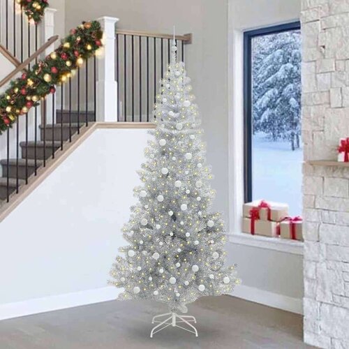 vidaXL Božično drevo med 300 LED z stojalom srebrna 240 cm PET Cene