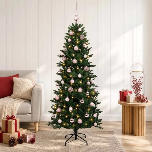  Umjetno božićno drvce s kuglicom 120 cm 150 LED lampica - Zelena 120 cm s LED-ima i ružičastim lopticama Cene
