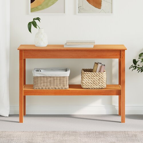 VidaXL Konzolna miza Vo&amp;scaron;čeno rjava 110 x 40 x 75 cm Trdna borovina Slike