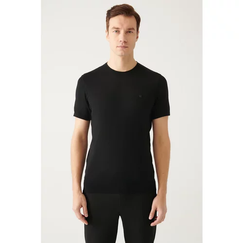 Avva Men's Black Crew Neck Standard Fit Regular Cut Ribbed Knitwear T-shirt