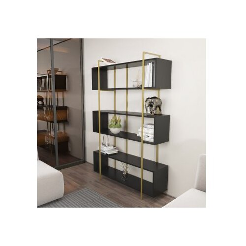 Hanah home Bruti Antracit Zlatna Polica za Knjige 120x180x29.6cm, Crna Cene