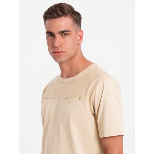 Ombre Men's LOOSE FIT T-shirt with pocket - beige Cene