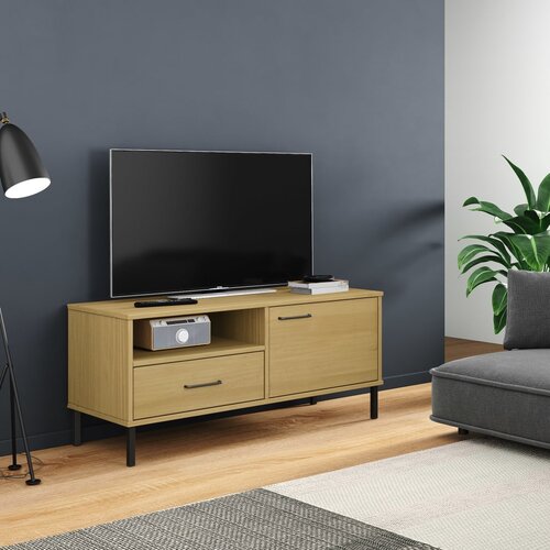 vidaXL TV omarica s kovinskimi nogami rjava trdna borovina OSLO Cene