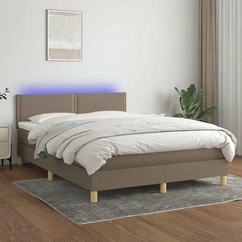  Box spring postelja z vzmetnico LED taupe 140x190 cm blago, (20790061)