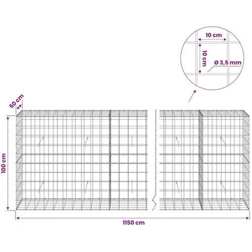  Gabion s žicom debljine 3 5 mm i mrežom 10x10 cm 1150x50x100 cm - 50 cm 100 cm 1150 cm Slike