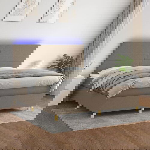 The Living Store Box spring postelja z vzmetnico LED taupe 160x200 cm blago - Box Spring Postelja, (21515996) Slike