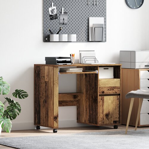 vidaXL smeđi stol za računalo Staro drvo Iverica  metal Standard Kotači Cijene