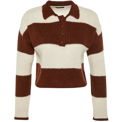 Trendyol Brown Crop Soft Textured Color Block Knitwear Sweater