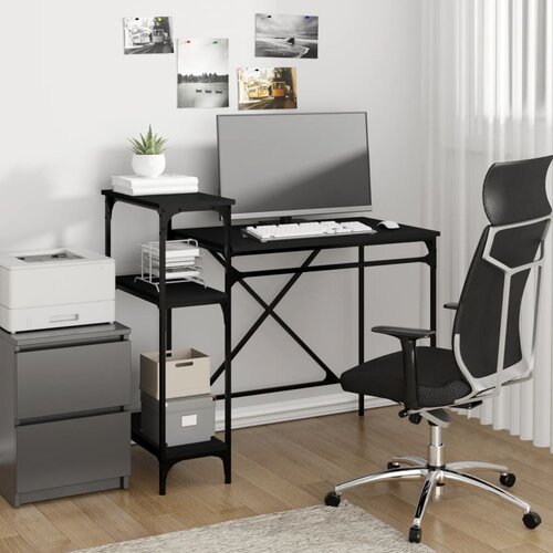 VidaXL Radni stol s policama crni 105x50x90 cm drvo i željezo Slike