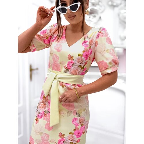 Resti Women’s knee-length dress with puffed short sleeves and a belt adorned with beautiful roses Cijene
