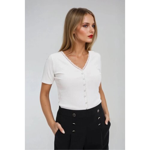 Marisse White Blouse With Lace Neckline Slike