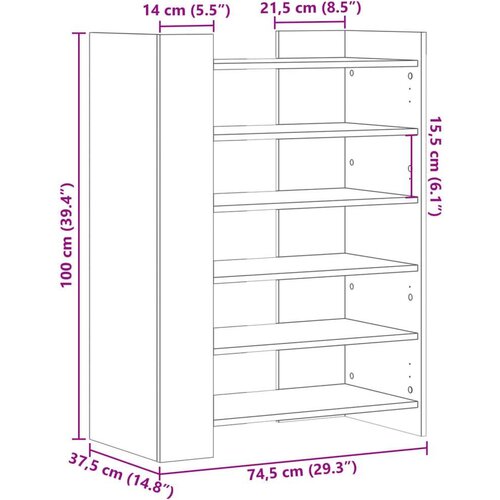 vidaXL Ormarić za cipele boja hrasta 74,5x37,5x100cm konstruirano drvo Cijene