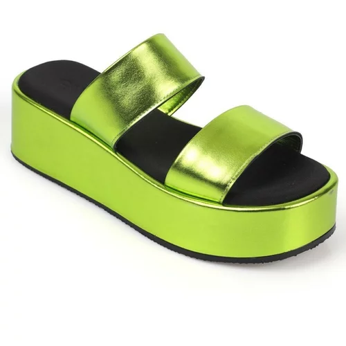 Capone Outfitters Capone Two Straps Wedge Heels Womens Metallic Pistachio Flatform Sandals.