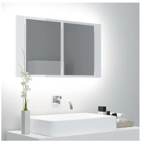  LED kopalniška omarica z ogledalom visok sijaj bela 80x12x45 cm