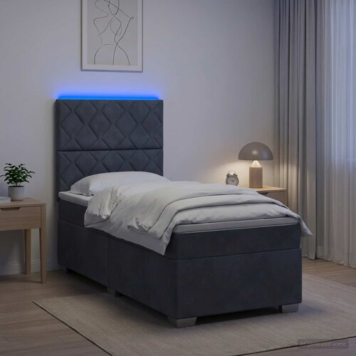  Krevet s box springom, madracem i LED-om Tamnosiva 90 x 190 cm Slike