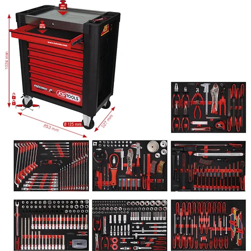 Ks Tools Delavniški voziček PERFORMANCE PLUS z orodjem, P10, s 397 kosi orodja, za 7 predalov