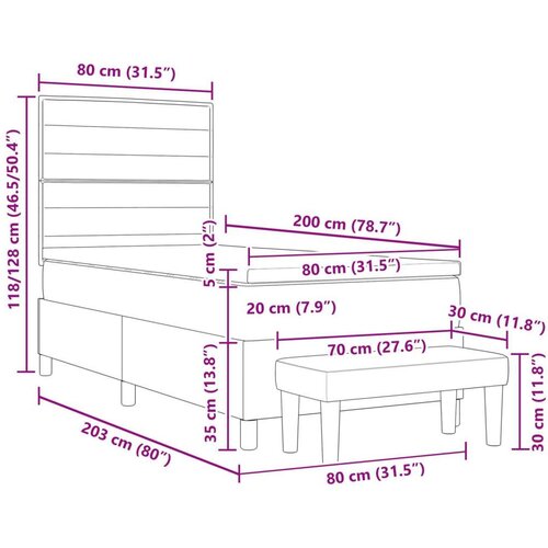 Box Spring krevet s madracem i klupom crni 80x200 cm tkanina Slike