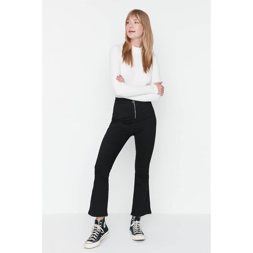 Trendyol Black Zipper Detailed High Waist Crop Flare Jeans Slike