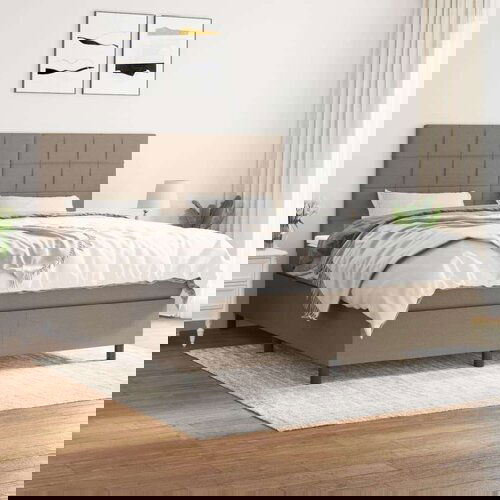  Box spring postelja z vzmetnico taupe 160x200 cm blago, (20895049) Slike