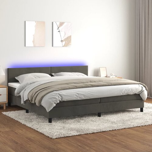 Krevet box spring s madracem LED tamnosivi 200x200 cm bar&amp;scaron;un Slike