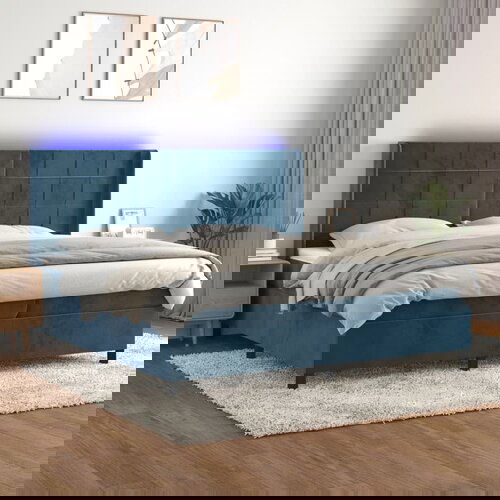 The Living Store Box spring postelja z vzmetnico LED temno modra 200x200cm žamet - Box Spring Postelja, (21488635) Cene