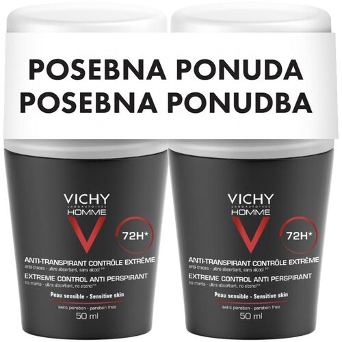 Vichy deo duo roll on homme za za&scaron;titu od znojenja bez alkohola, 72h 2x50ml Cene