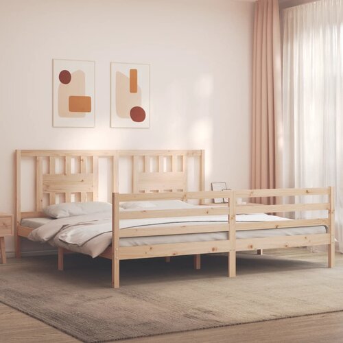 The Living Store Posteljni okvir z vzglavjem 200x200 cm trden les - Posteljni Okvir, (21531569) Cene