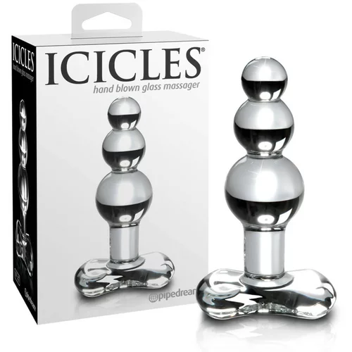 Icicles No. 47 - stekleni analni dildo s trojnimi kroglicami (prosojen)