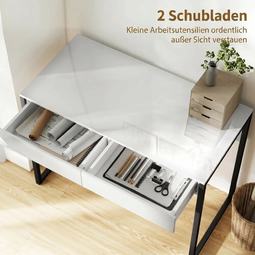  Radni stol 100 x 50 cm Računalni stol Uredski stol s 2 ladice za male sobe crni Slike