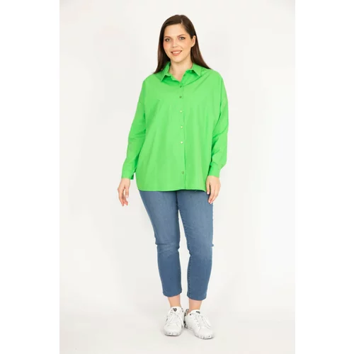 Şans Women's Green Plus Size Front Buttoned Back Detailed Shirt