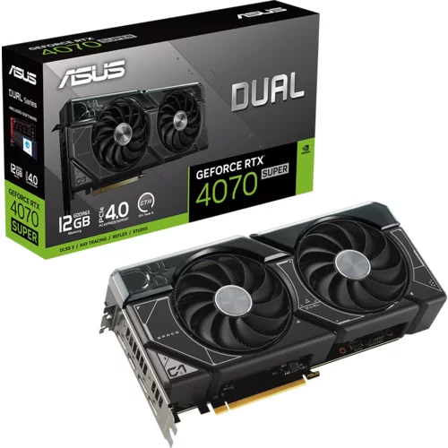 Asus Dual GeForce RTX 4070 SUPER 12GB GDDR6X VGA grafična kartica with two powerful Axial-tech fans and a 2.56-slot design for broad compatibility, PCIe 4.0, 1xHDMI 2.1a, 3xDisplayPort 1.4a - 90YV0K83-M0NA00