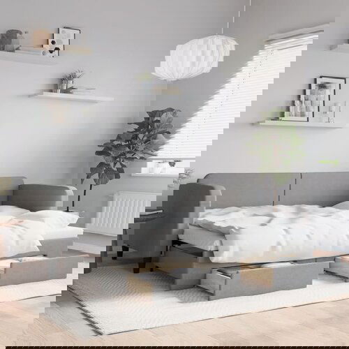 VidaXL Izvlečna dnevna postelja s predali svetlo siva 80x200 cm blago Slike