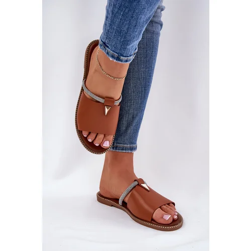 Boto Eco Leather Slippers With Flat Heel And Decorative Strap Camel Hirtewi