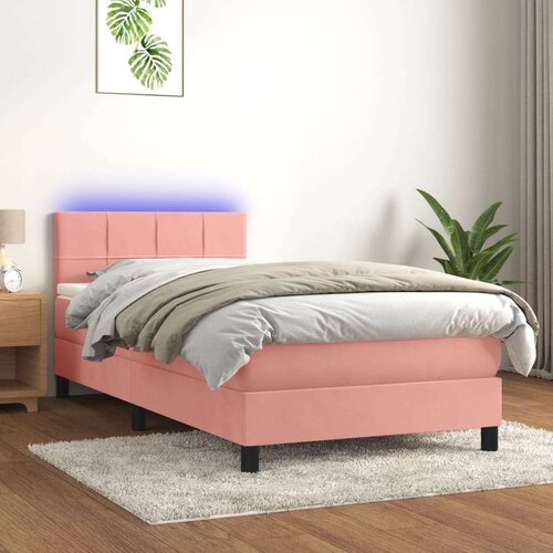  Box spring postelja z vzmetnico LED roza 90x200 cm žamet, (20900056) Cene