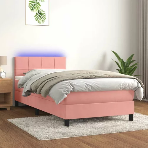 Box spring postelja z vzmetnico LED roza 90x200 cm žamet, (20900056)