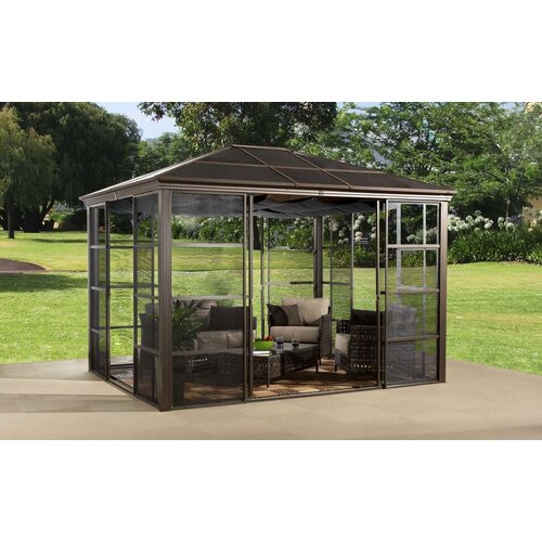  Sojag aluminijski paviljon Castel s limenim krovom i komarnicima - 297x362x283cm Slike