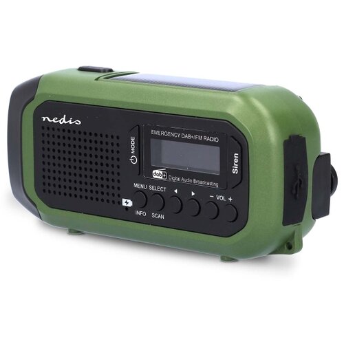 Nedis RDDBCR2000GN-Radio DAB+/FM sa ručnim navijanjem, solarnim panelom i LED osvetljenjem, 5V/2500 mAh Slike