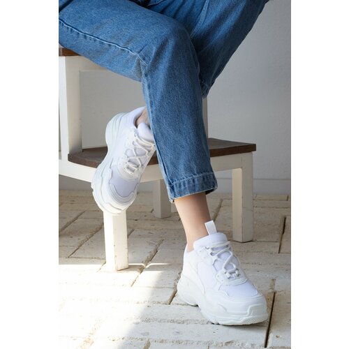 İnan Ayakkabı WOMEN'S WHITE SKIN &; MESH SNEAKER SNEAKERS Y5623 Slike
