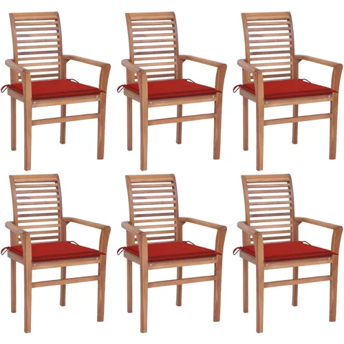  Blagovaonske stolice s crvenim jastucima 6 kom od tikovine