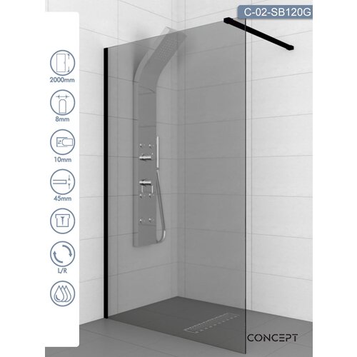 Copen tuš paravan - stena C-02-SB120G monte dark crni ram 120x200cm gray staklo Cene