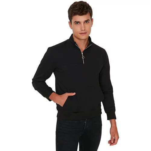 Trendyol Black Men Regular Fit Zippered Stand Long Sleeve Sweatshirt