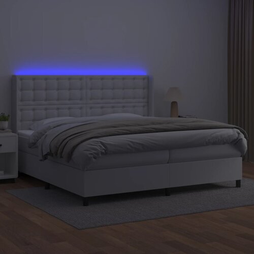  Krevet box spring s madracem LED bijeli 200x200 cm umjetna koža Slike