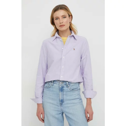 Polo Ralph Lauren Pamučna košulja za žene, boja: ljubičasta, relaxed, s klasičnim ovratnikom