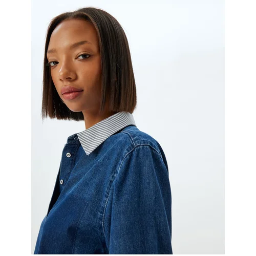 Koton Denim Shirt Crop Long Sleeve Classic Collar Pocket Detail Button Up