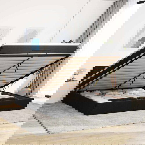 VidaXL Otomanski krevet s madracem crni 180x200 cm bar&amp;scaron;unasti Slike