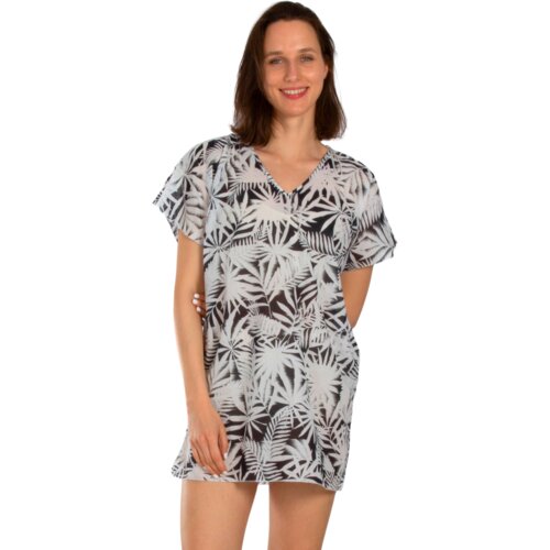 AKER Kaftan za plažu Leaf belo-crni Slike